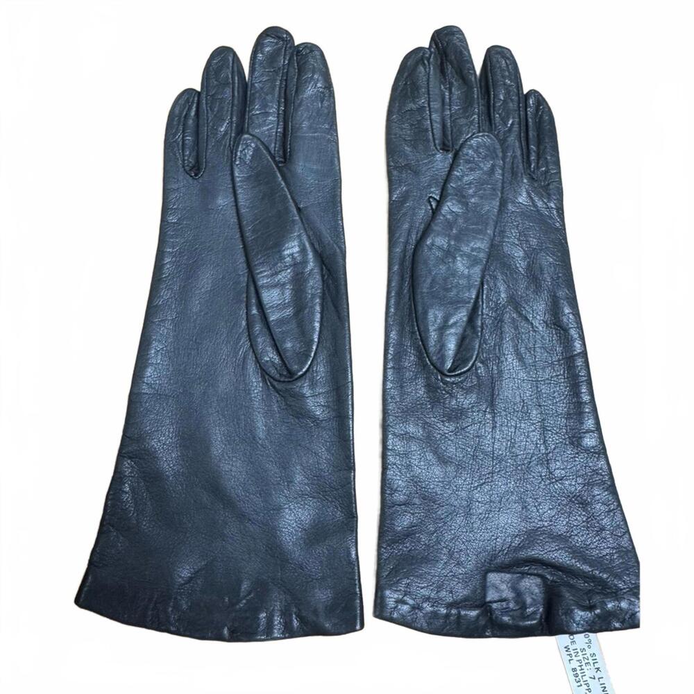 Vintage I. Magnin Black Leather Gloves – Silk Lined, Size 7